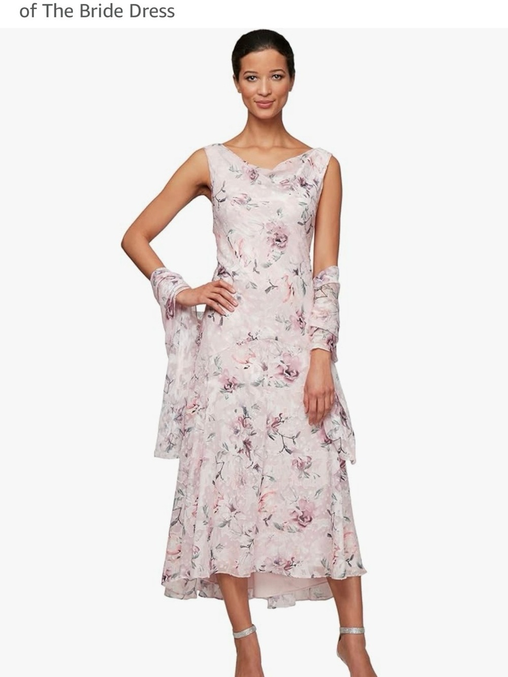 NWT Alex Evenings 2 Piece Blush Multi Floral High-Low Cowl Neck Maxi Dress โ 14P